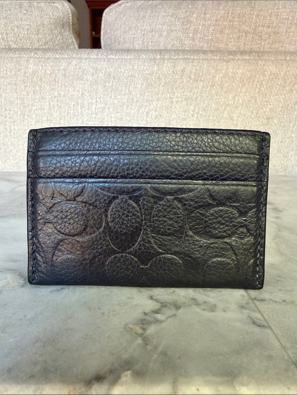 Coach Navy Leather Unisex Card Wallet Sleeve Embossed Like New